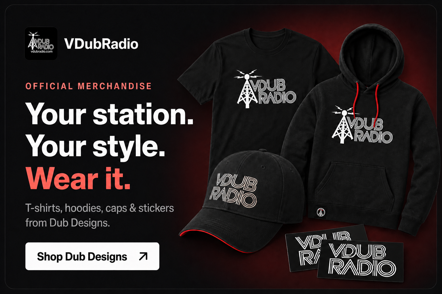 VDubRadio T-shirts, hoodies, caps and stickers at Dub Designs